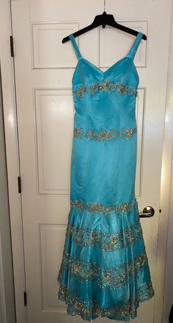 Terani Couture Blue Size 8 Floor Length Mermaid Dress on Queenly
