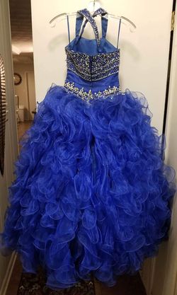Unique Fashion Blue Size 10 Prom Pageant Floor Length Ball gown on Queenly