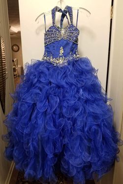 Unique Fashion Blue Size 10 Prom Pageant Floor Length Ball gown on Queenly