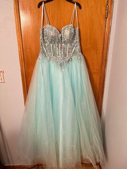 Jovani Blue Size 14 Sequined Embroidery Plus Size Ball gown on Queenly