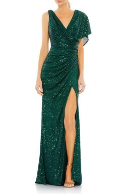 Mac Duggal Green Size 18 Mermaid V Neck Black Tie Side slit Dress on Queenly