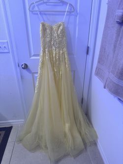 Jovani Yellow Size 4 A-line Bridgerton Embroidery Ball gown on Queenly