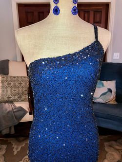 Scala Blue Size 4 One Shoulder Black Tie Military Straight Dress on Queenly