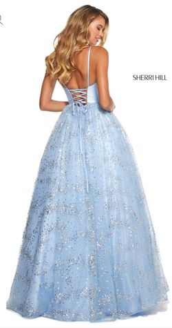 Sherri Hill Blue Size 6 Satin Silk Ball gown on Queenly