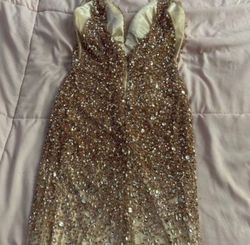 Amelia Couture Gold Size 2 Floor Length Side slit Dress on Queenly