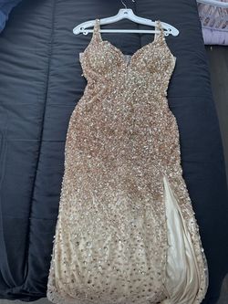 Amelia Couture Gold Size 2 Floor Length Side slit Dress on Queenly