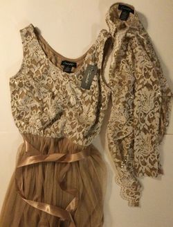 Candalite Nude Size 4 Military Polyester Lace Free Shipping Jewelled A-line Dress on Queenly