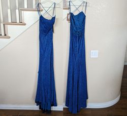 Style  Electric Blue Metallic Sparkle Side Slit Mermaid Gown Amelia Couture Blue Size 8 Corset Floor Length Side slit Dress on Queenly