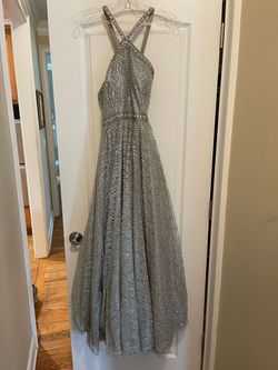 Tiffany Designs Silver Size 8 Floor Length Black Tie Ball gown on Queenly