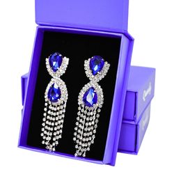 Queenly Blue Floor Length Earrings Dress on Queenly