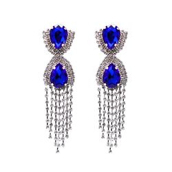 Queenly Blue Floor Length Earrings Dress on Queenly