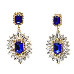 Queenly Blue Floor Length Jewelled Sequin Earrings Dress on Queenly