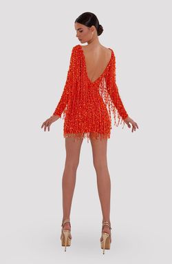 Style AD5021 Albina Dyla Orange Size 16 Sleeves Fringe Cocktail Dress on Queenly