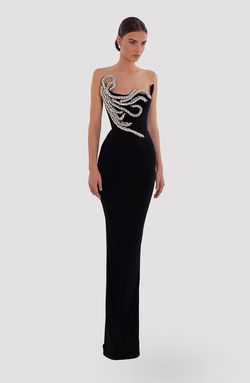 Style AD5013 Albina Dyla Black Size 4 Corset Jewelled Sequined Floor Length Straight Dress on Queenly