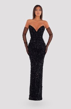 Style AD5041 Albina Dyla Black Tie Size 0 Sequin Sequined Pageant Straight Dress on Queenly