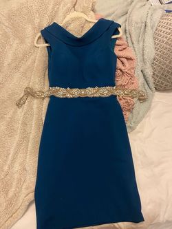 Tony Bowls Blue Size 6 Belt Pageant Cocktail Dress on Queenly