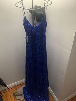 Windsor Blue Size 12 Floor Length Short Height Side Slit Black Tie Mermaid Dress on Queenly