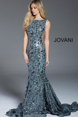 Style 61229 Jovani Blue Size 00 Backless Sheer Mermaid Dress on Queenly