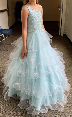 Mac Duggal Blue Size 12 Girls Size Pageant Jovani Black Tie Ball gown on Queenly