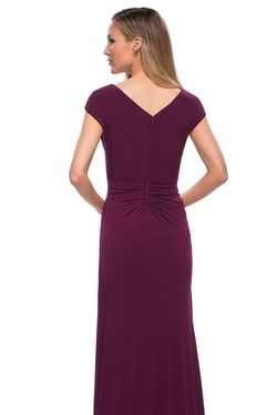 La Femme Purple Size 10 Floor Length Cap Sleeve Sleeves Black Tie A-line Dress on Queenly