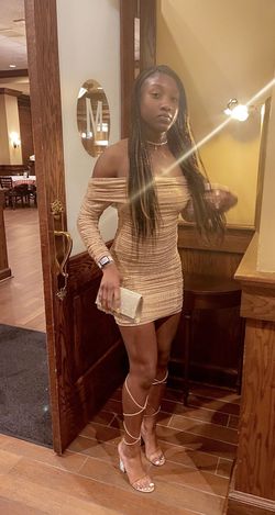 Fashion Nova Nude Size 0 Homecoming Sunday Midi Cocktail Dress on Queenly