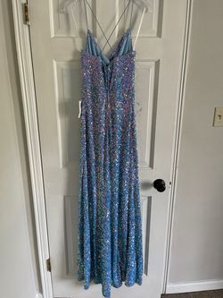 B. Darlin Blue Size 8 Pageant Floor Length Side slit Dress on Queenly