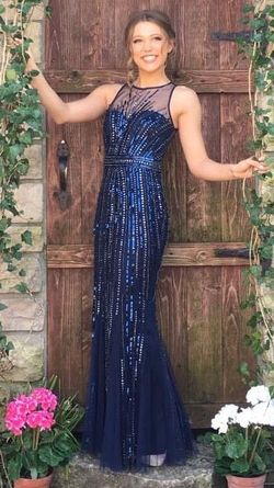 Faviana Blue Size 0 Military Black Tie Pageant Floor Length Straight Dress on Queenly