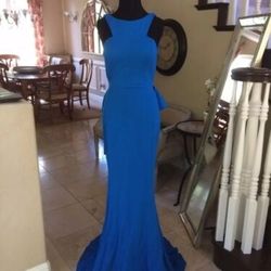 Style 21899 Jovani Blue Size 4 Fitted Jersey Mermaid Dress on Queenly