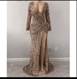Gold Size 16 Side slit Dress on Queenly