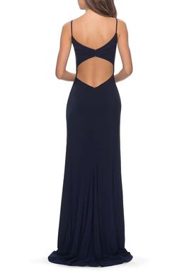 La Femme Blue Size 6 Cut Out Jersey Black Tie Side slit Dress on Queenly