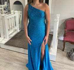 Sherri Hill Blue Size 16 Prom Pageant Side slit Dress on Queenly