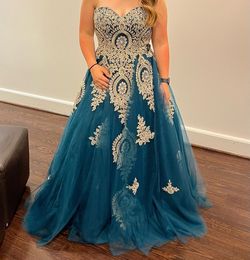 Camille La Vie Blue Size 8 Pageant Floor Length Teal Ball gown on Queenly