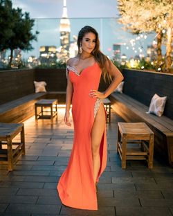 Jovani Couture Orange Size 4 Custom Prom Side slit Dress on Queenly