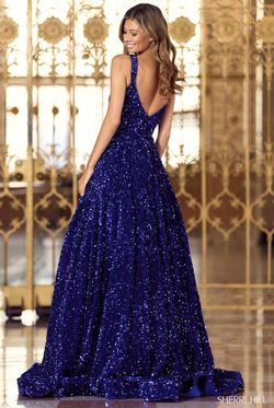 Style 55093 Sherri Hill Blue Size 2 Black Tie Tall Height Medium Height Prom Ball gown on Queenly