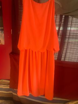 Pink blush Orange Size 12 Midi Medium Height Cocktail Dress on Queenly