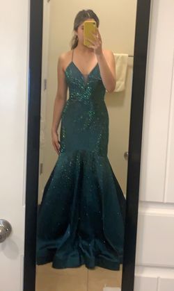 Camille La Vie Green Size 4 Prom Black Tie Mermaid Dress on Queenly