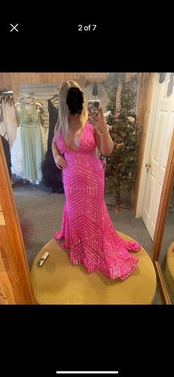 Jovani Pink Size 8 Appearance Sequined Backless Barbiecore Mermaid Dress on Queenly