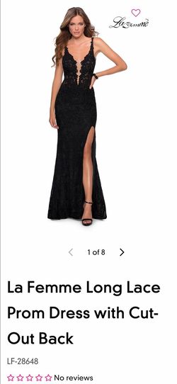 La Femme Black Tie Size 2 Floor Length Side slit Dress on Queenly