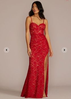 David's Bridal Red Size 12 Black Tie Side slit Dress on Queenly