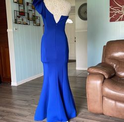 Jovani Blue Size 2 Bridesmaid One Shoulder Mermaid Dress on Queenly