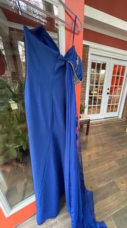 Jovani Blue Size 8 Jewelled Prom Side slit Dress on Queenly
