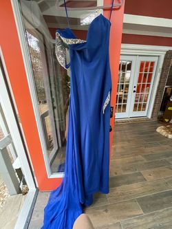 Jovani Blue Size 8 Jewelled Prom Side slit Dress on Queenly