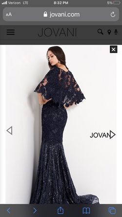 Jovani Blue Size 12 Black Tie Sequined Cape Mermaid Dress on Queenly