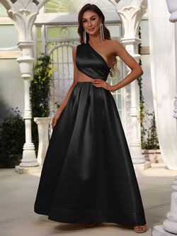Style FSWD0627 Faeriesty Black Size 0 Jersey Satin One Shoulder Military Floor Length A-line Dress on Queenly