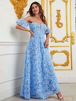Style FSWD0832 Faeriesty Blue Size 8 Floor Length Polyester Tall Height Straight Dress on Queenly
