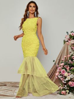 Style FSWD0833 Faeriesty Yellow Size 4 Sheer Jersey Mermaid Dress on Queenly
