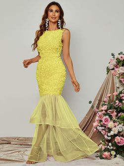 Style FSWD0833 Faeriesty Yellow Size 8 Sheer Tall Height Mermaid Dress on Queenly
