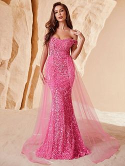 Style FSWD0478 Faeriesty Pink Size 0 Jewelled Tall Height Sheer Polyester Sequined Mermaid Dress on Queenly