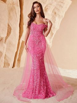 Style FSWD0478 Faeriesty Pink Size 4 Jersey Sequined Polyester Mermaid Dress on Queenly