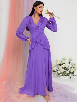 Style FSWD0967 Faeriesty Purple Size 0 Tall Height Floor Length Black Tie Straight Dress on Queenly